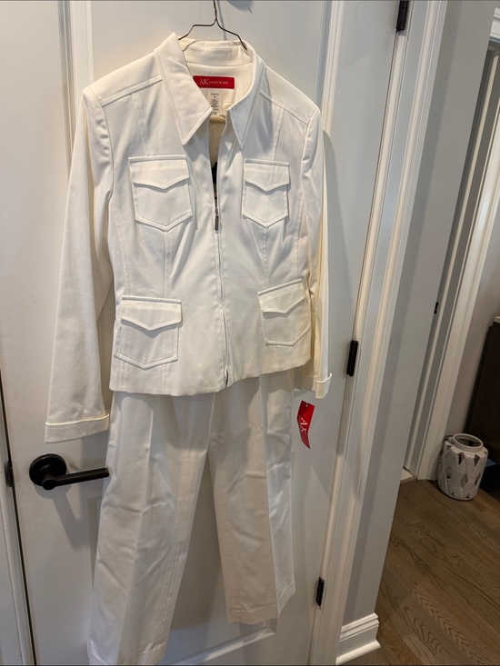 Anne Klein Pants - Anne Klein White Zip-Front Utility Pantsuit